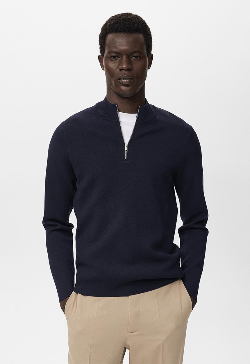 MANGO - Knitted sweater with perkins neck - navy