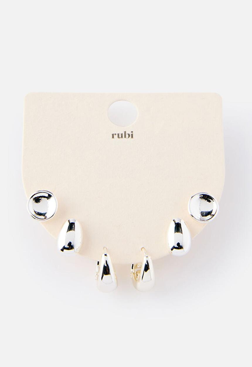 Rubi - 3 Pack Mid Earring -Up Silver Bubble