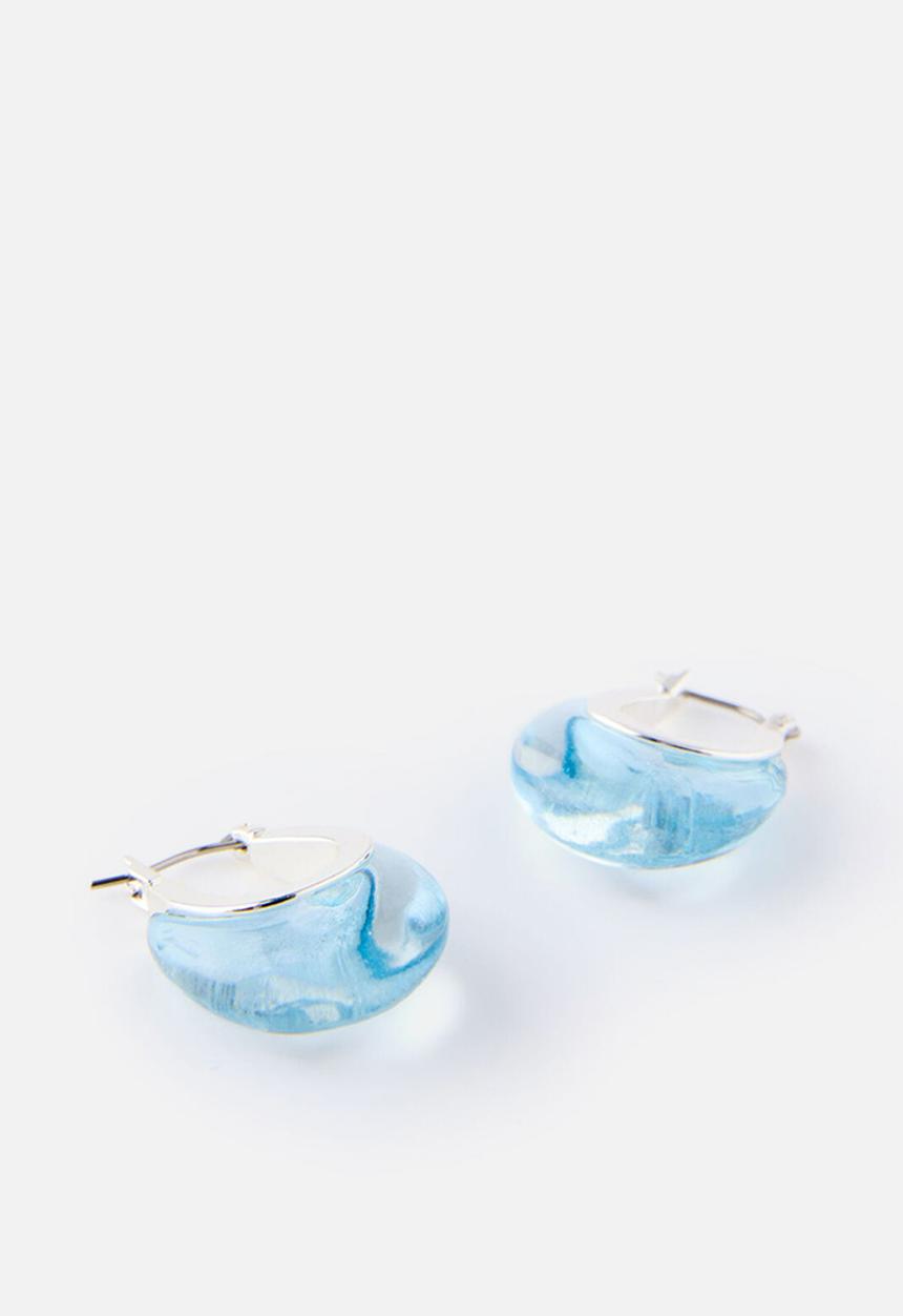 Rubi - Mid Hoop Earring -Up Silver Blue Bubble