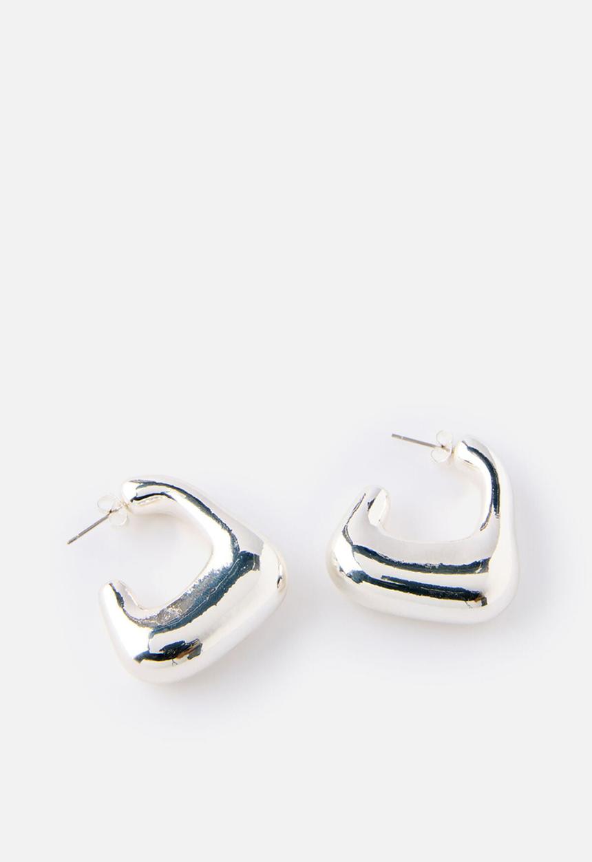 Rubi - Mid Hoop Earring - Up Silver Chunky Irregular Hoop
