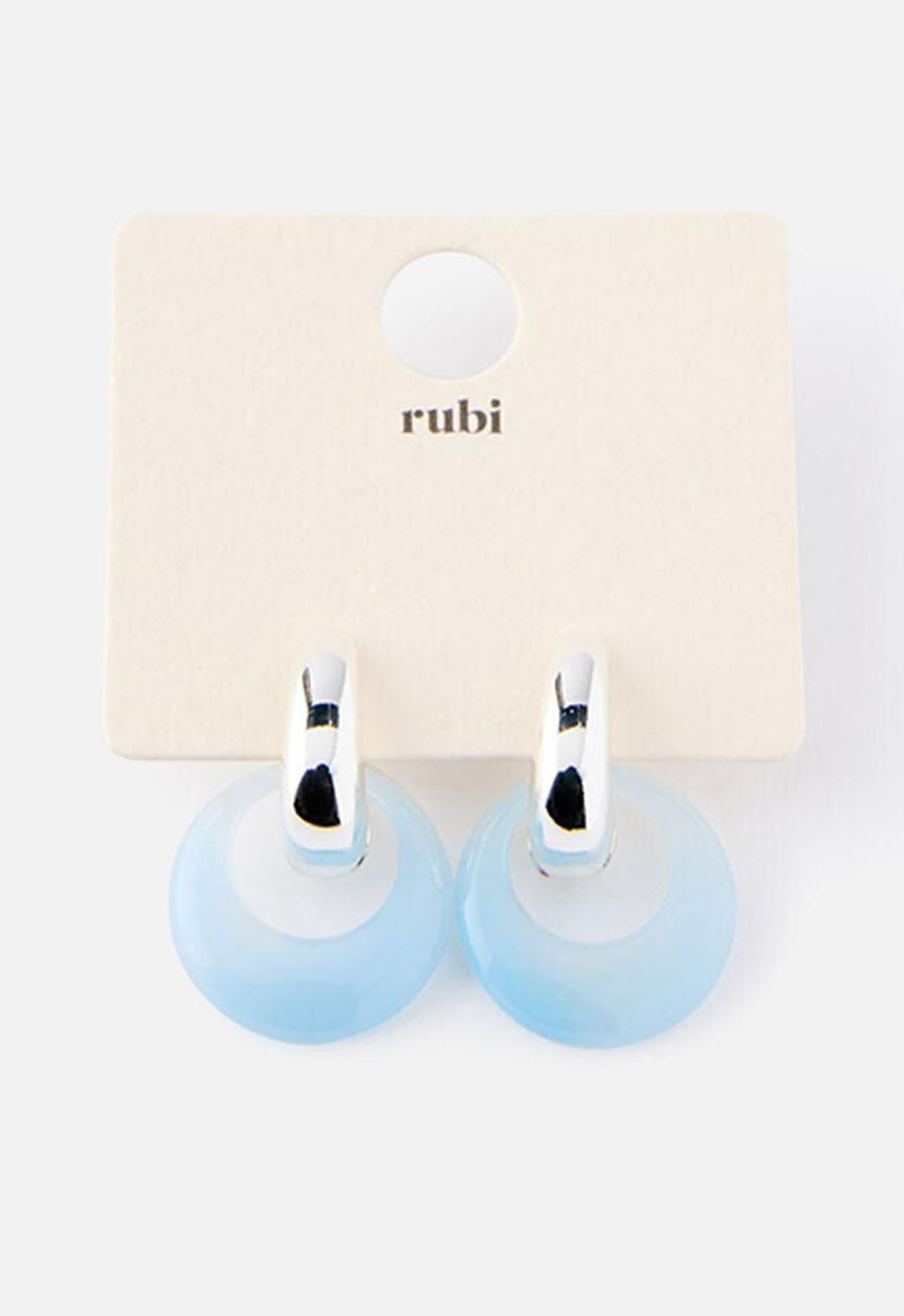 Rubi - Huggie Hoop Earring - Up Silver Blue Marble