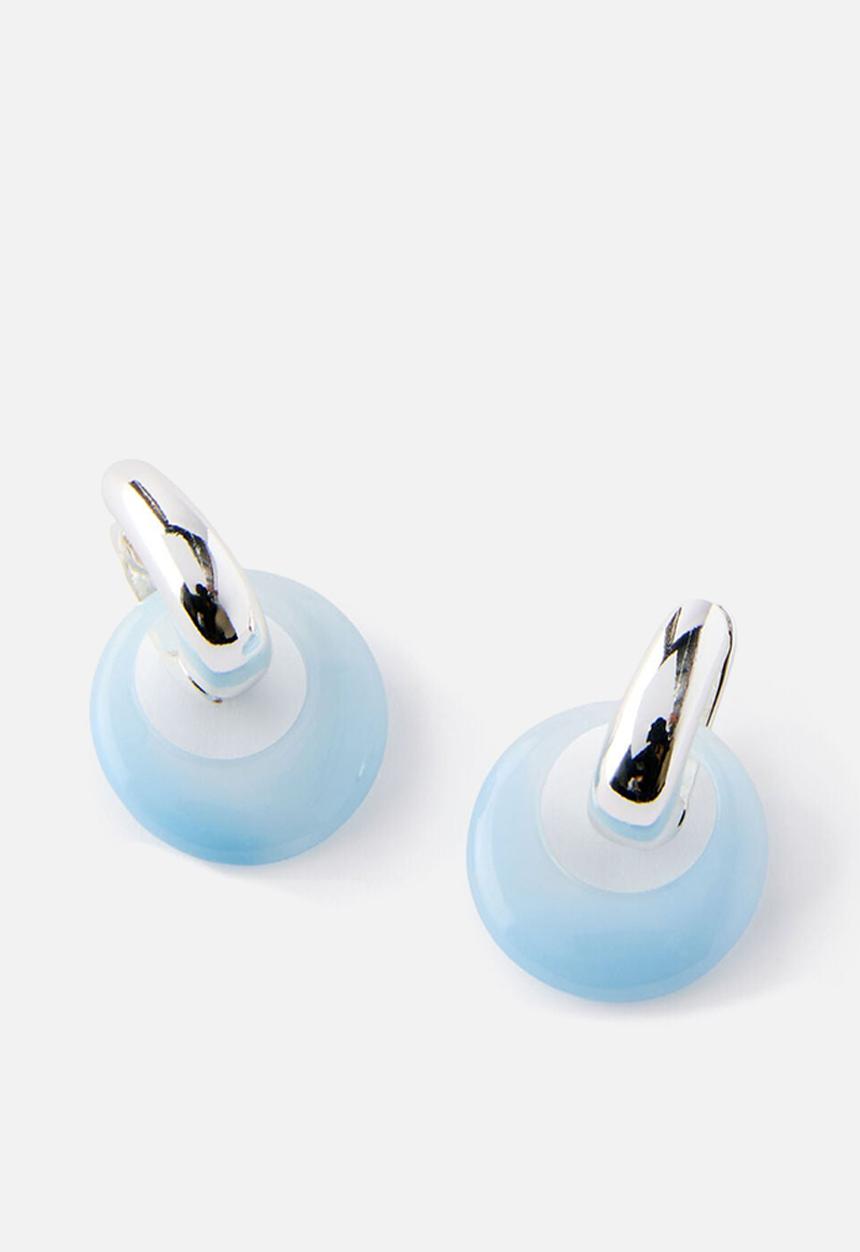 Rubi - Huggie Hoop Earring - Up Silver Blue Marble
