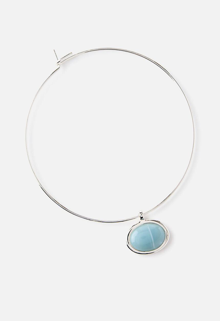 Rubi - Pendant Necklace -Up Silver Round Bar Blue