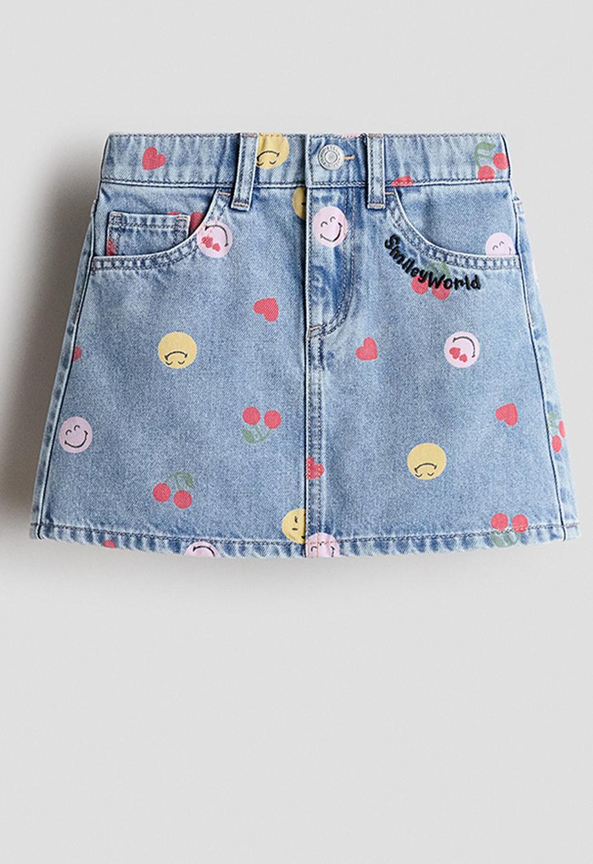 H&M - Printed denim skirt - denim blue/smileyworld