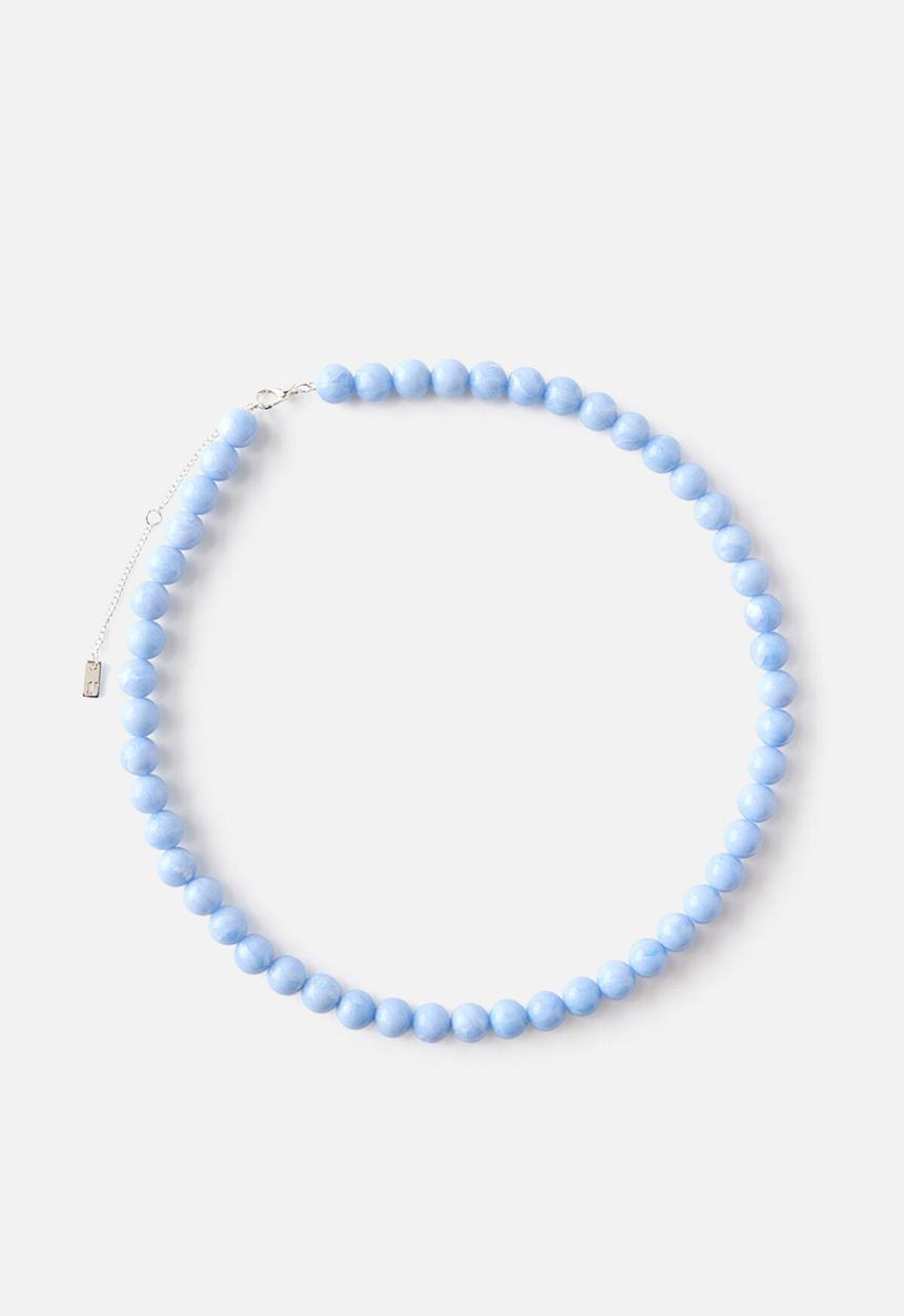 Rubi - Beaded Necklace -Up Silver Blue Swirl Bead