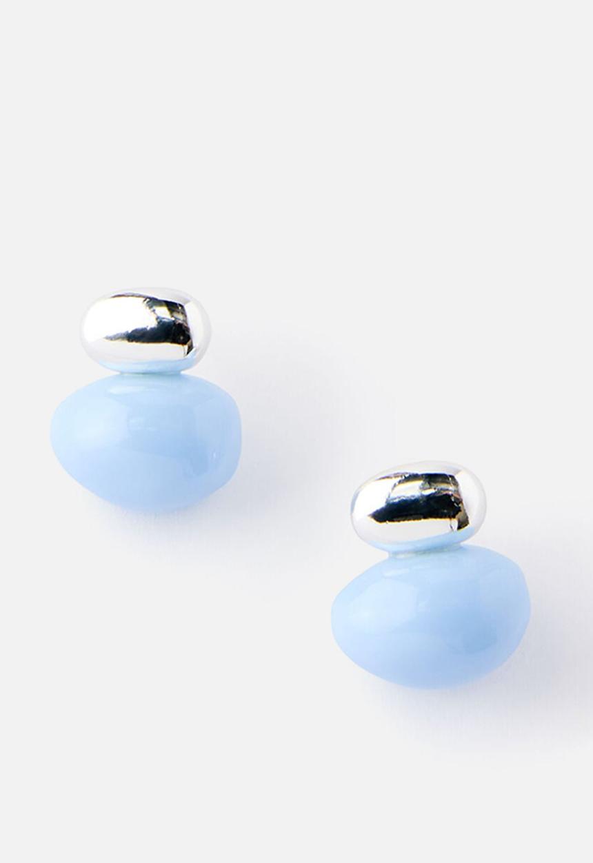 Rubi - Small Charm Earring -Up Silver Blue Bead