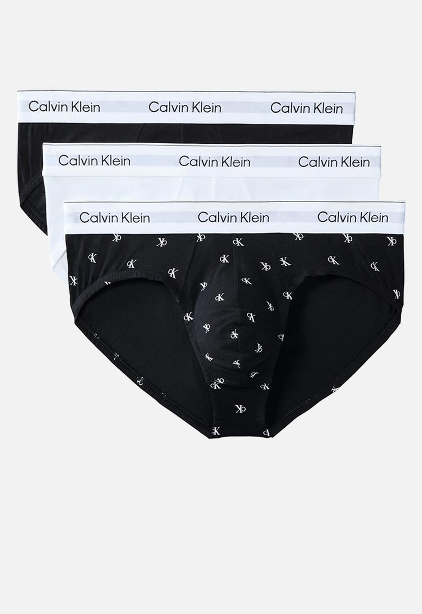 Calvin Klein - HIP BRIEF 3PK - BLACK/DIAMOND LOGO BLACK/CLASSIC WHITE