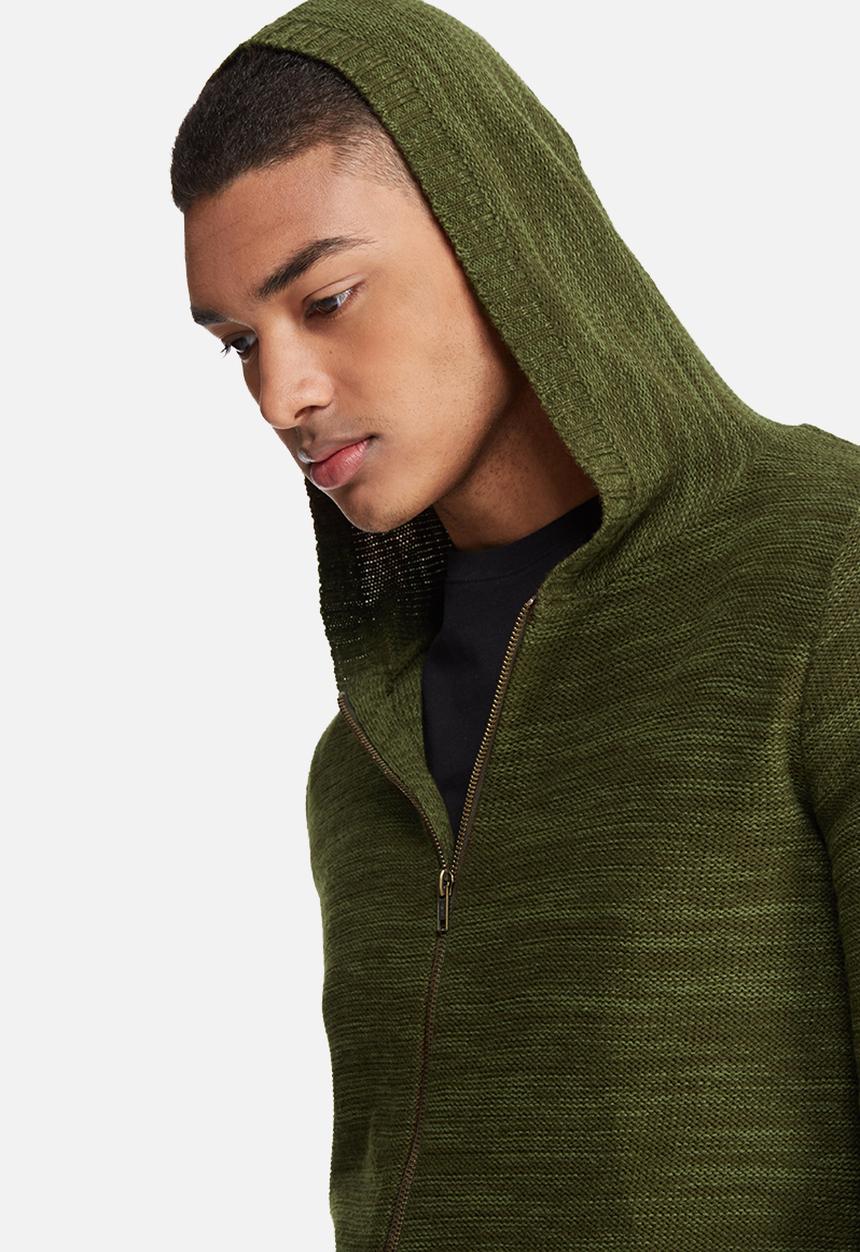 basicthread - Long zip through knit hoodie