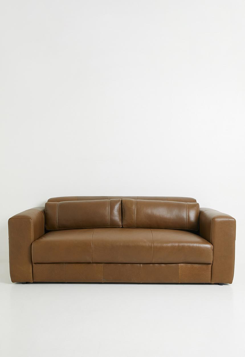 Sixth Floor - Madelaine Genuine Leather 3 Seater Sofa - Biscuit