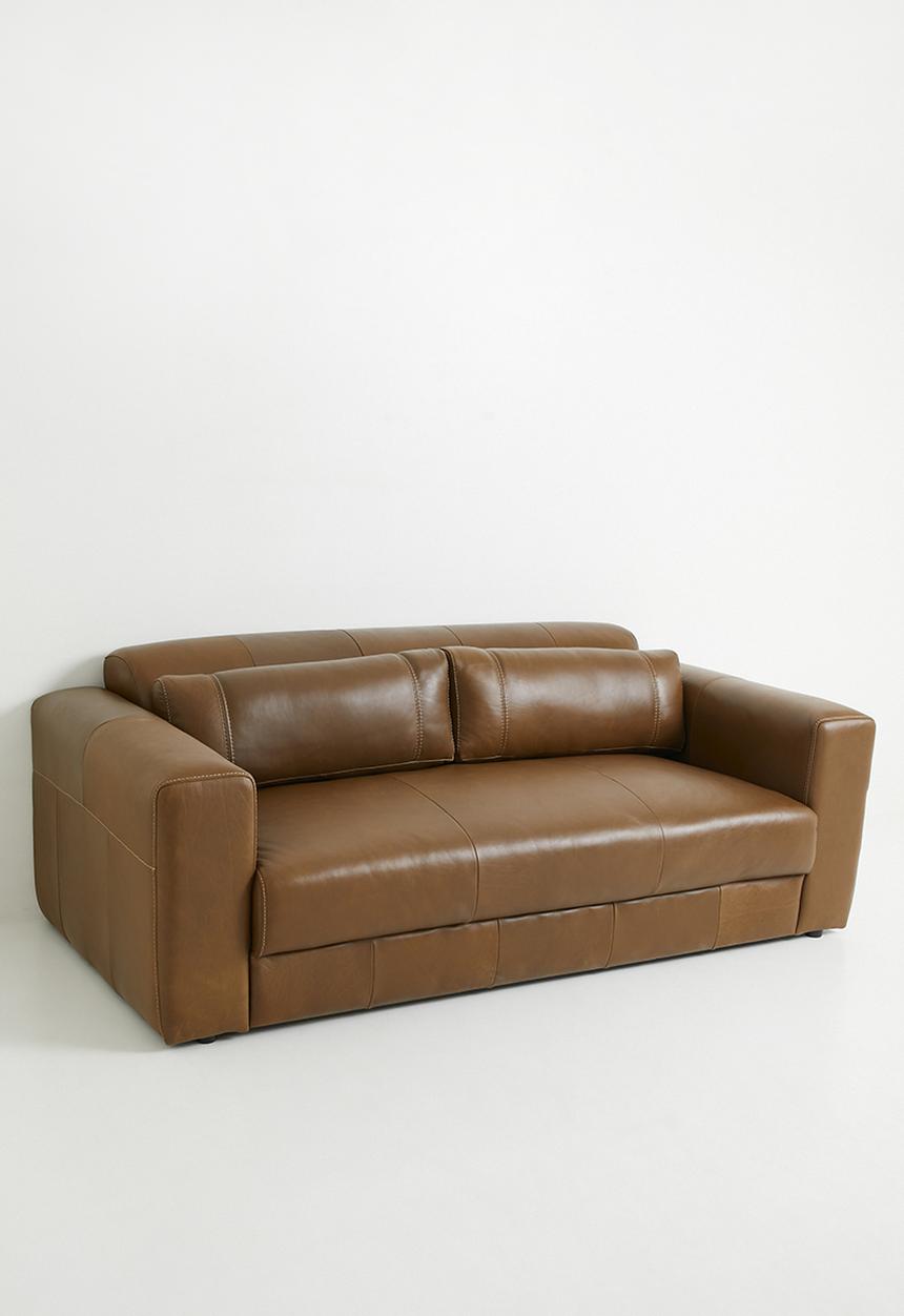 Sixth Floor - Madelaine Genuine Leather 3 Seater Sofa - Biscuit