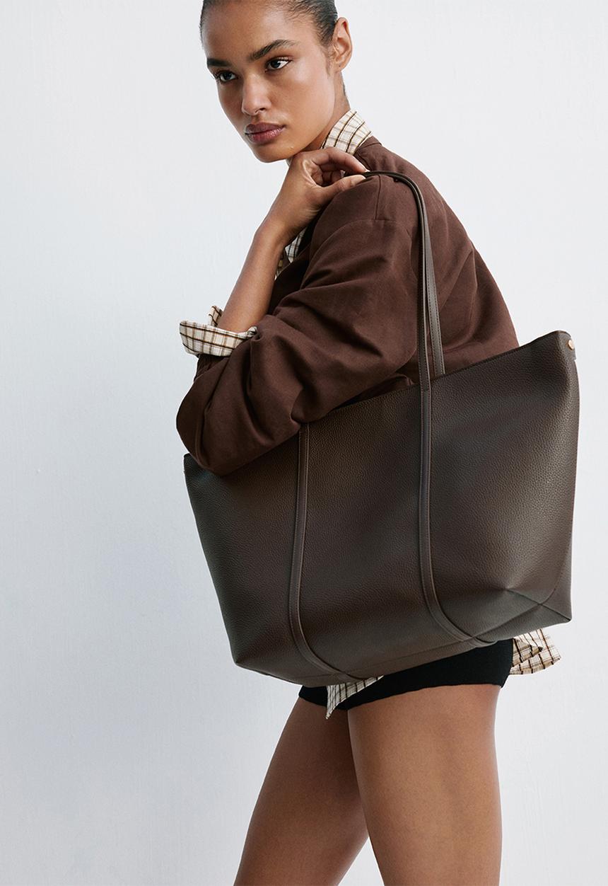 MANGO - Josefa Tote Bag - Dark Brown