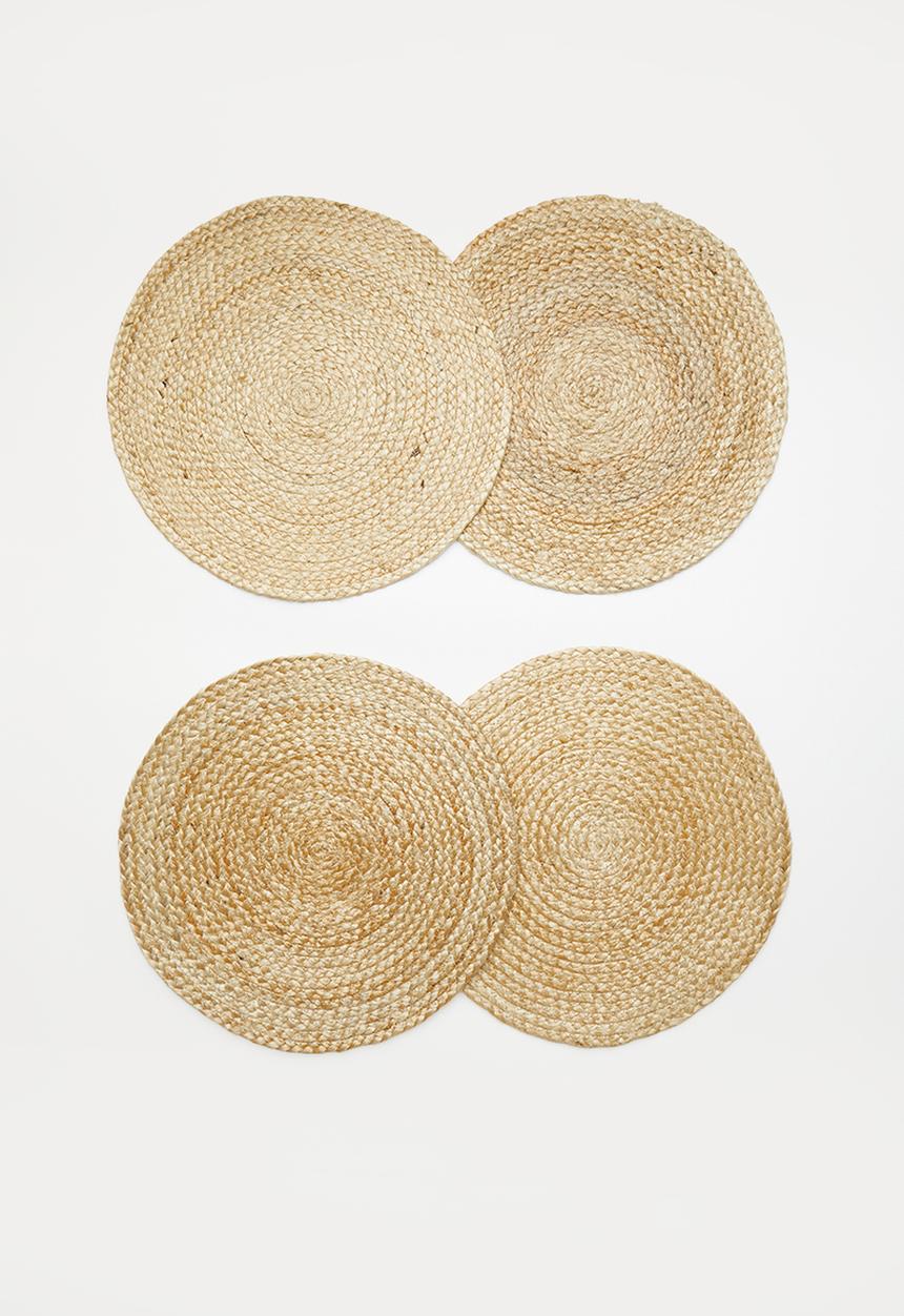 Excellent Houseware - Round Jute placemat set of 4 - Natural