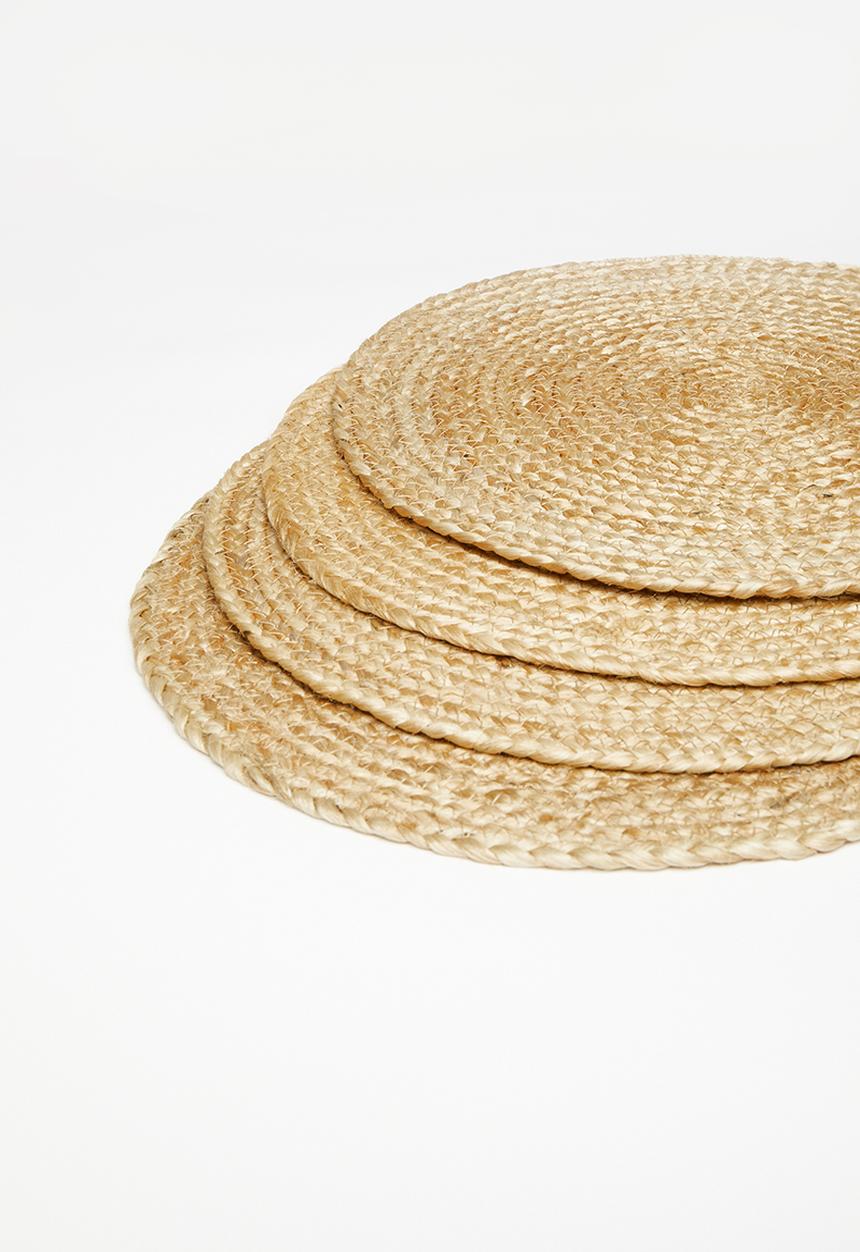 Excellent Houseware - Round Jute placemat set of 4 - Natural