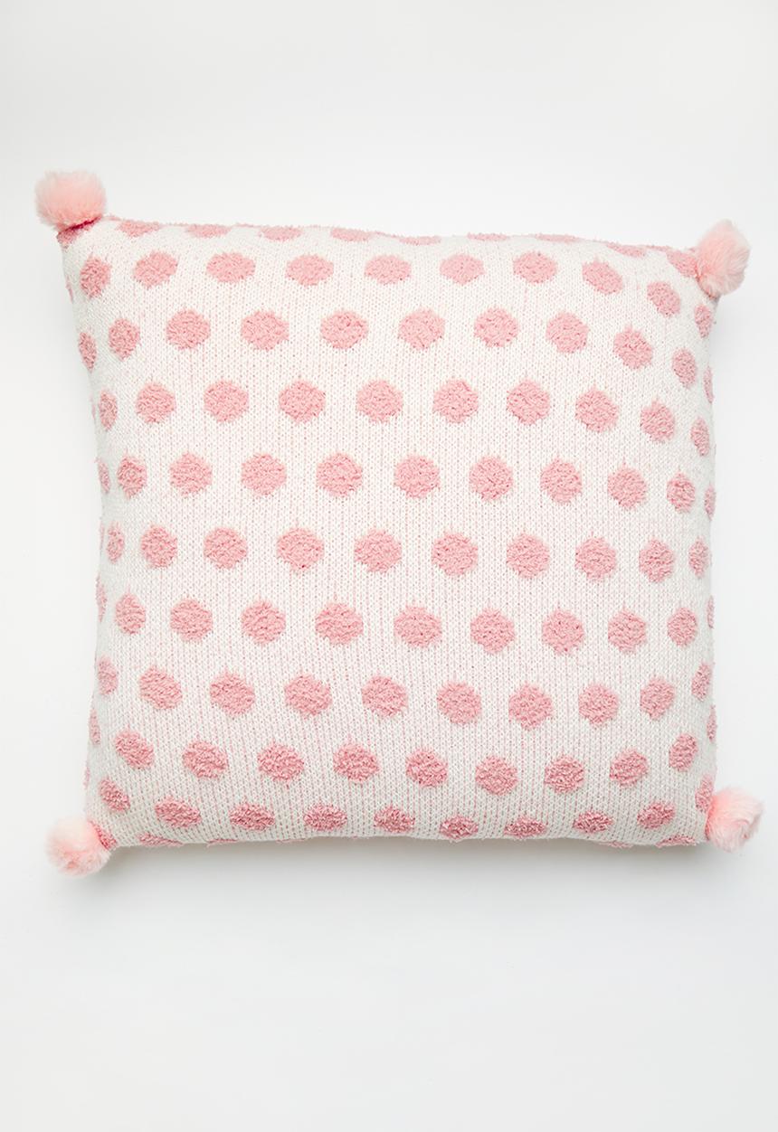 Pop Candy - Knitted polka dot cushion - white/pink