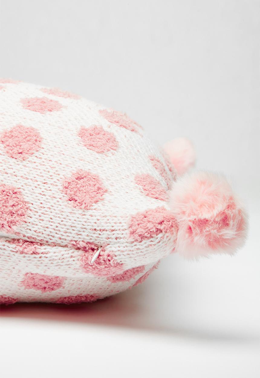 Pop Candy - Knitted polka dot cushion - white/pink