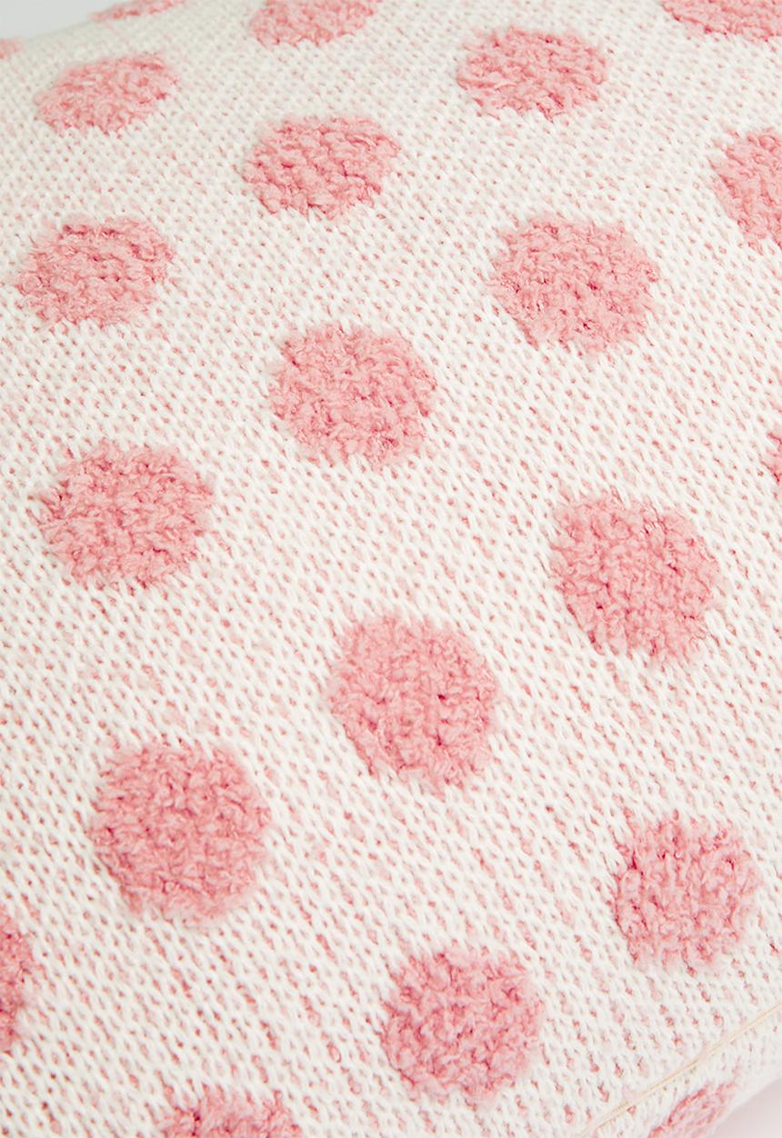 Pop Candy - Knitted polka dot cushion - white/pink