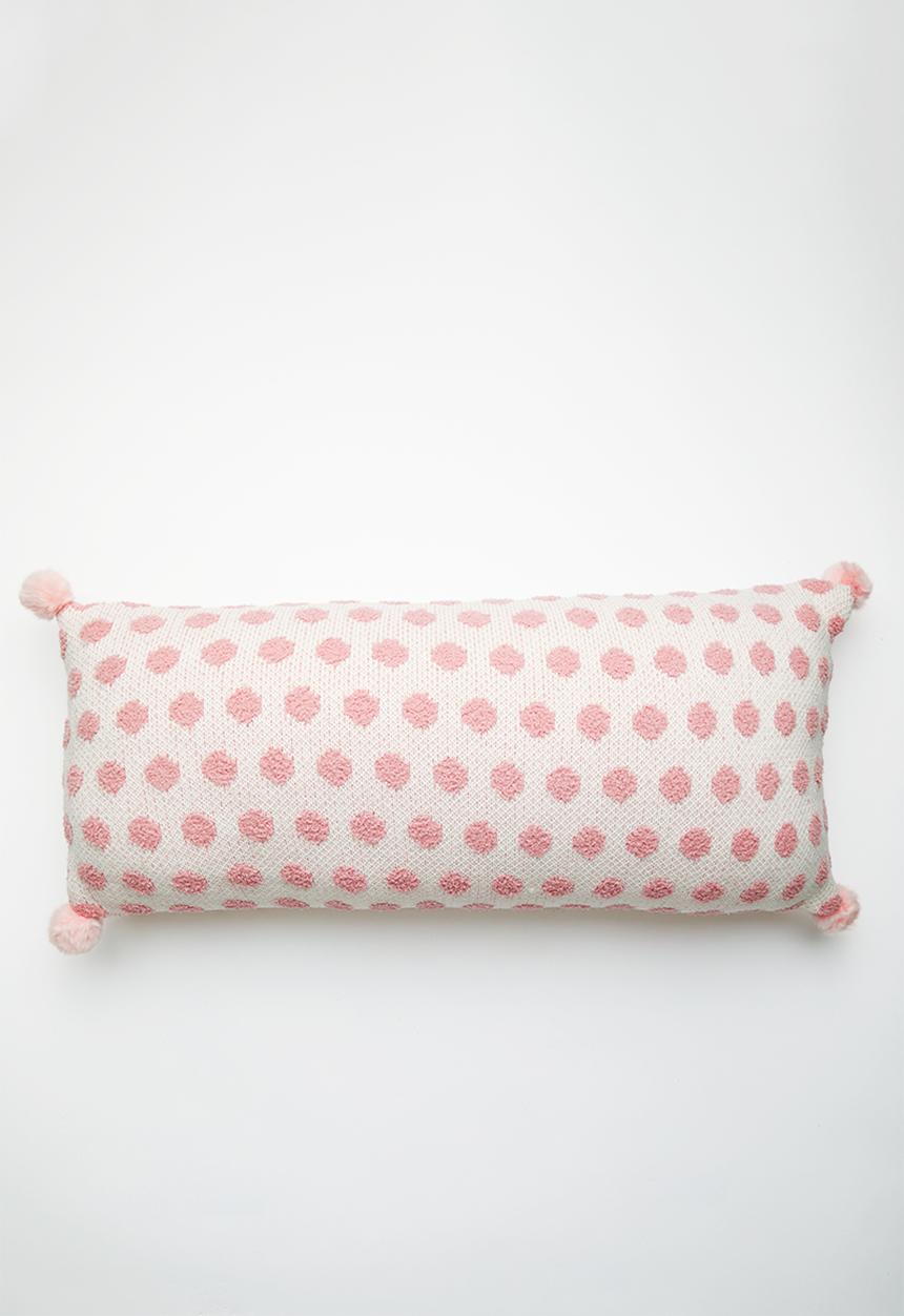 Pop Candy - Knitted polka dot scatter cushion - white/pink