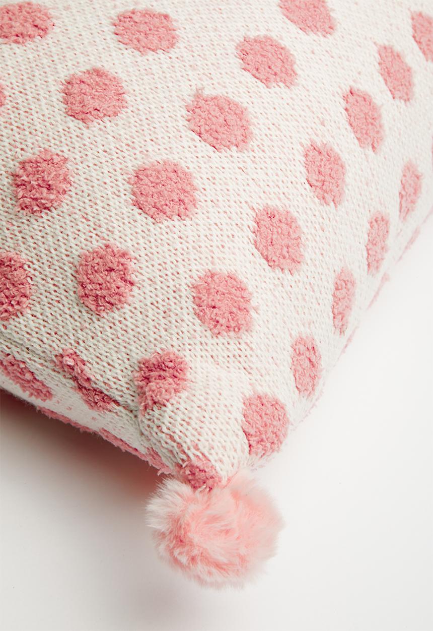 Pop Candy - Knitted polka dot scatter cushion - white/pink