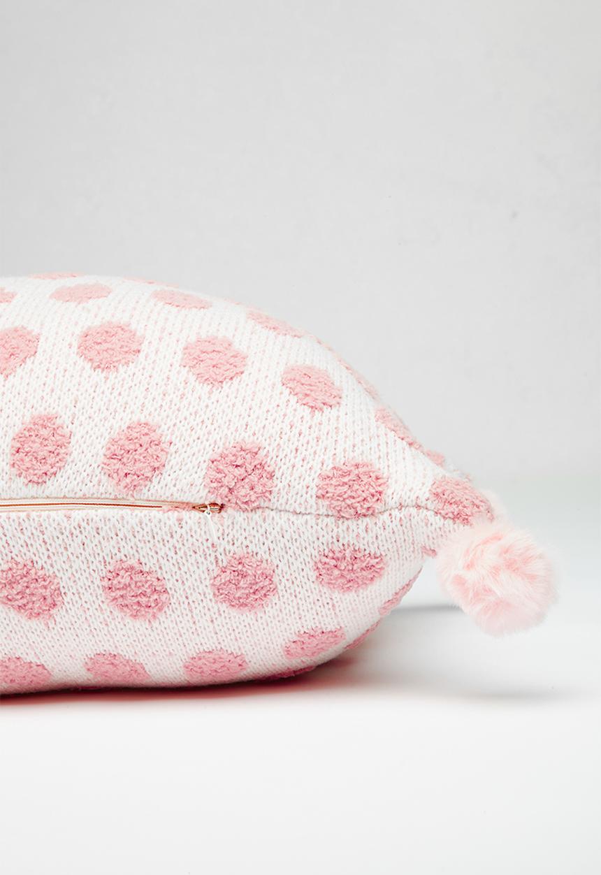 Pop Candy - Knitted polka dot scatter cushion - white/pink