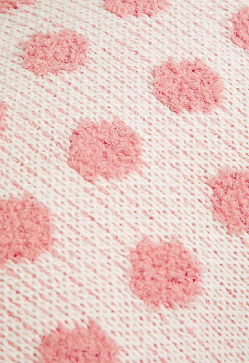 Pop Candy - Knitted polka dot scatter cushion - white/pink