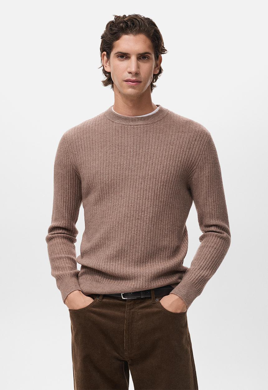 MANGO - Knitted ribbed sweater - Medium Brown