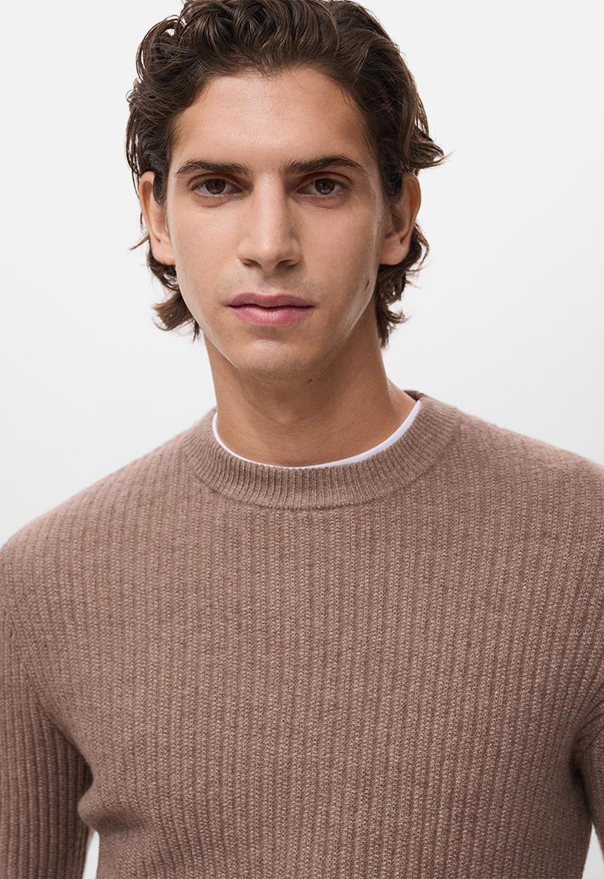 MANGO - Knitted ribbed sweater - Medium Brown