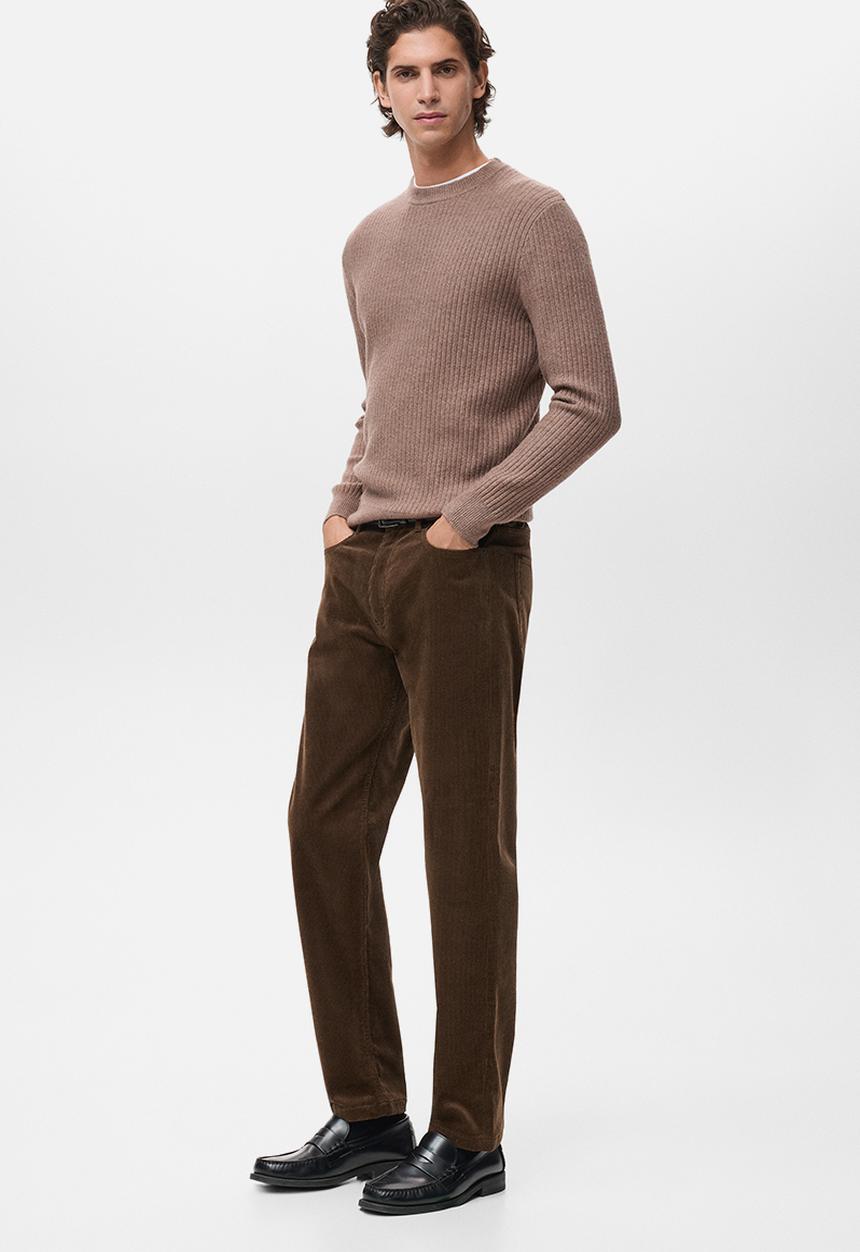 MANGO - Knitted ribbed sweater - Medium Brown