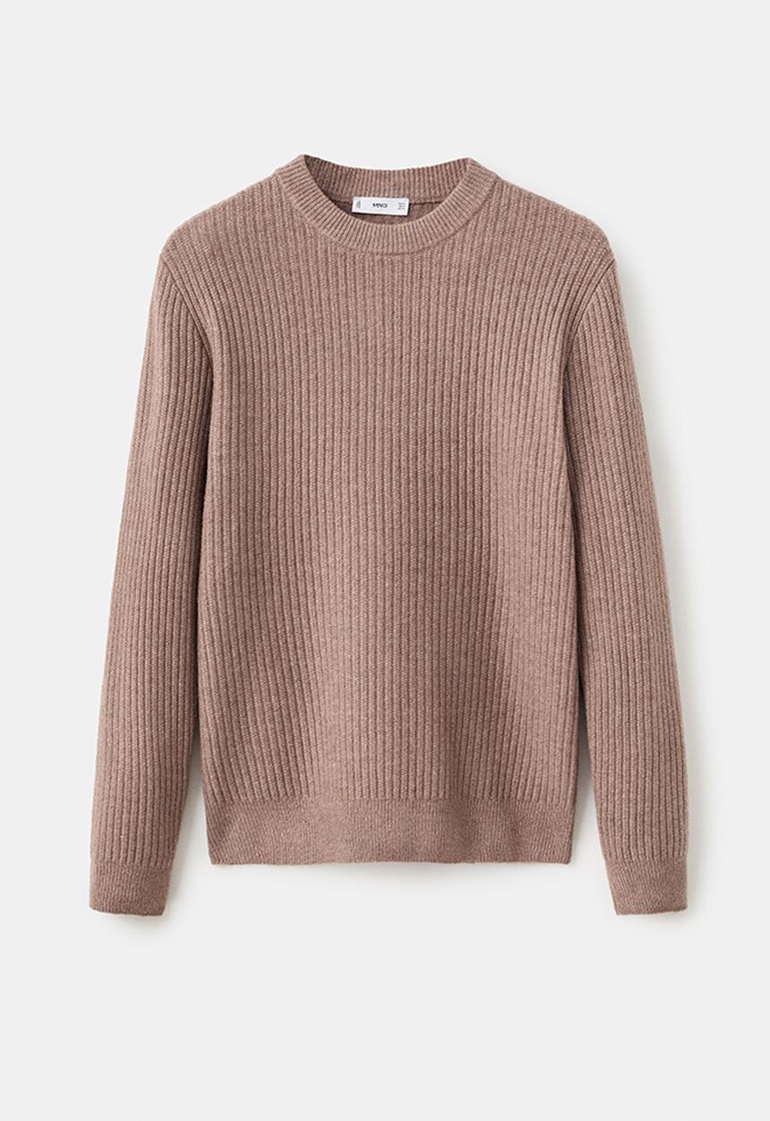 MANGO - Knitted ribbed sweater - Medium Brown