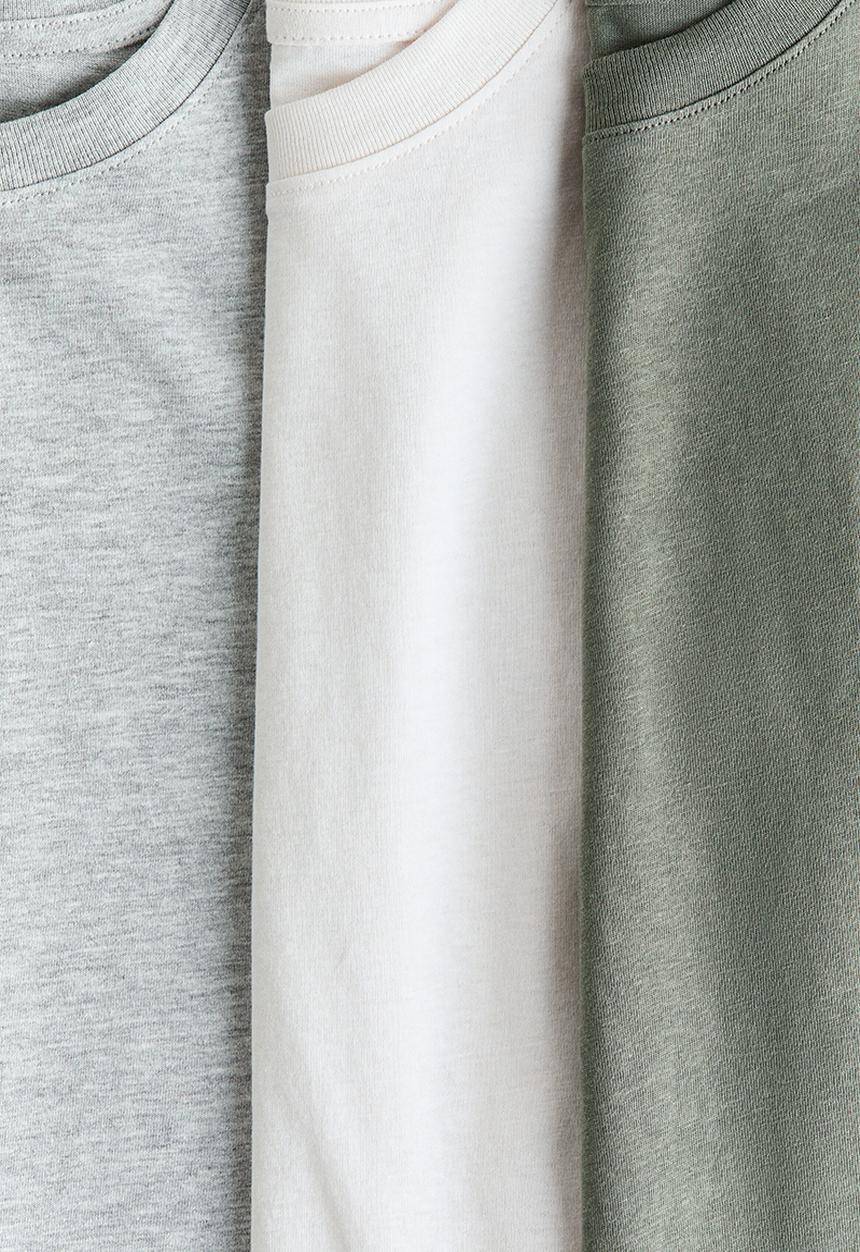 H&M - 3-Pack T-shirts - khaki green/white
