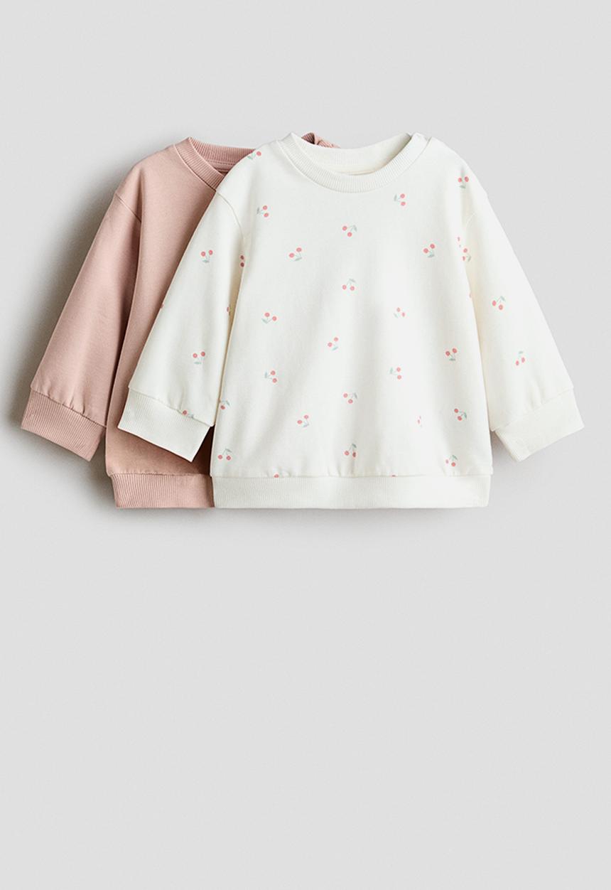 H&M - 2-Pack cotton sweatshirts - light pink/cherries