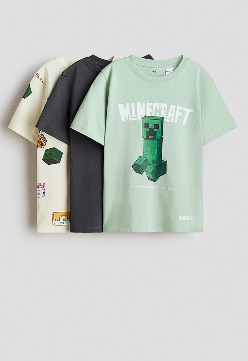 H&M - 3-Pack printed T-shirts - green/minecraft