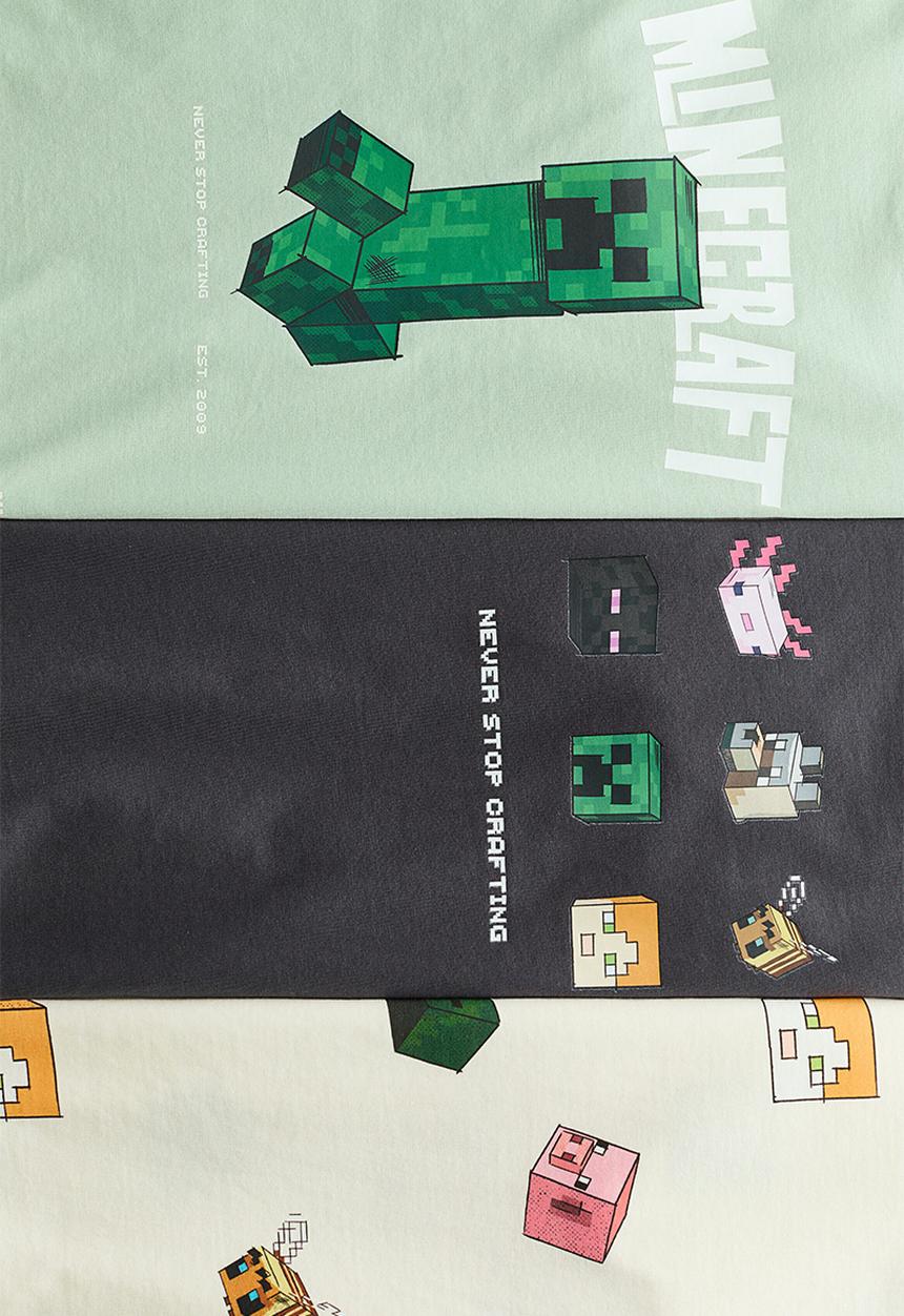 H&M - 3-Pack printed T-shirts - green/minecraft