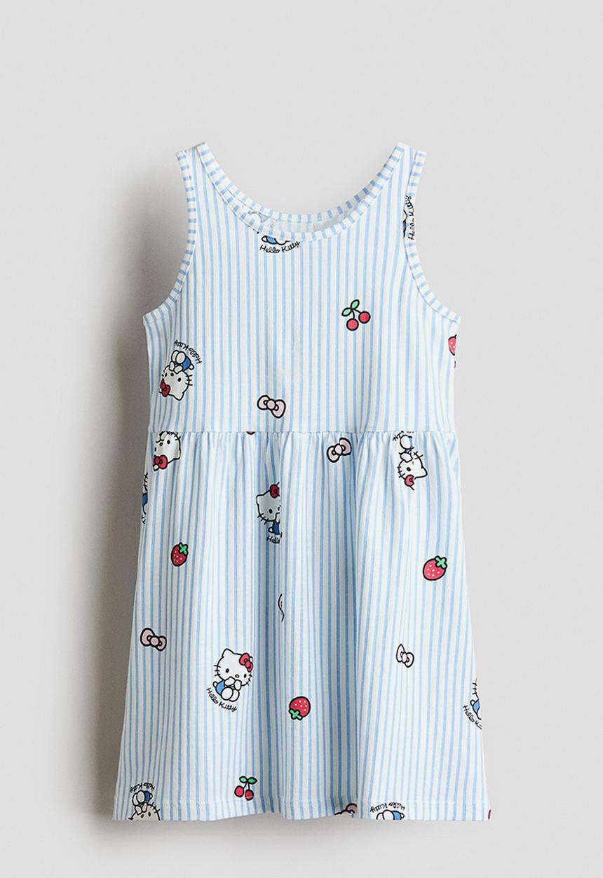 H&M - Printed cotton dress - light blue/hello kitty