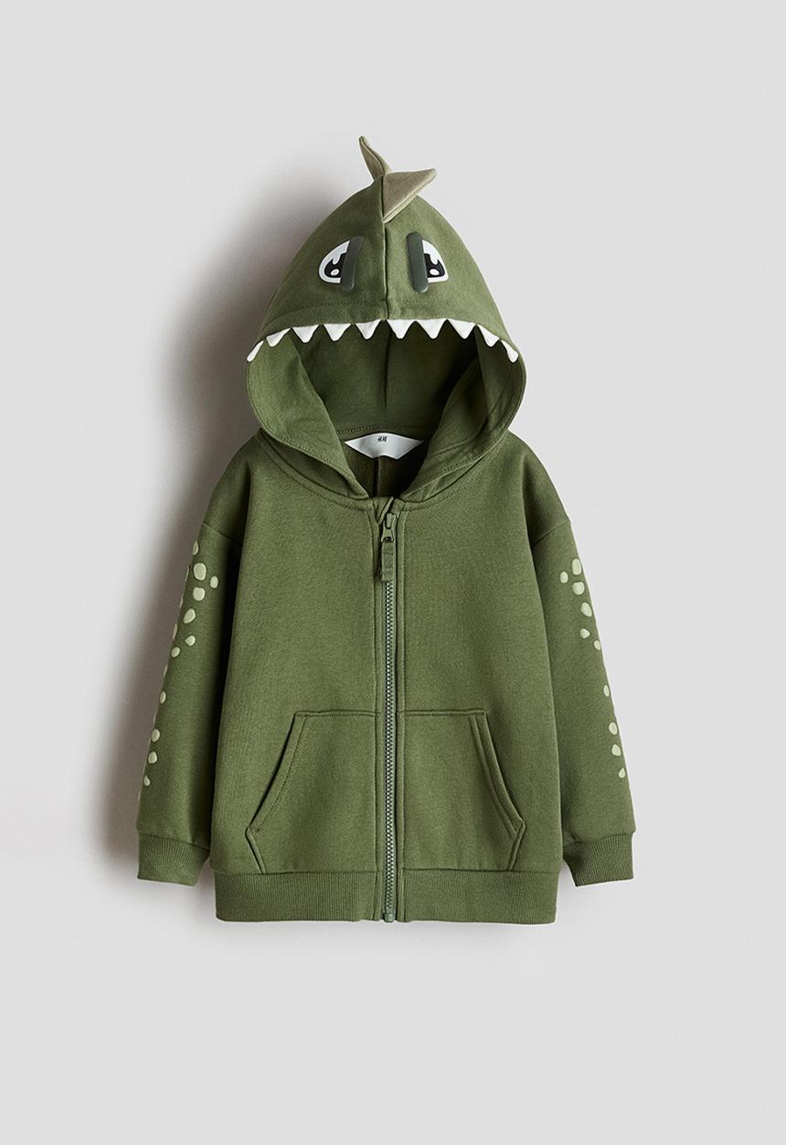 H&M - Appliqu?d zip-through hoodie - green/dinosaur
