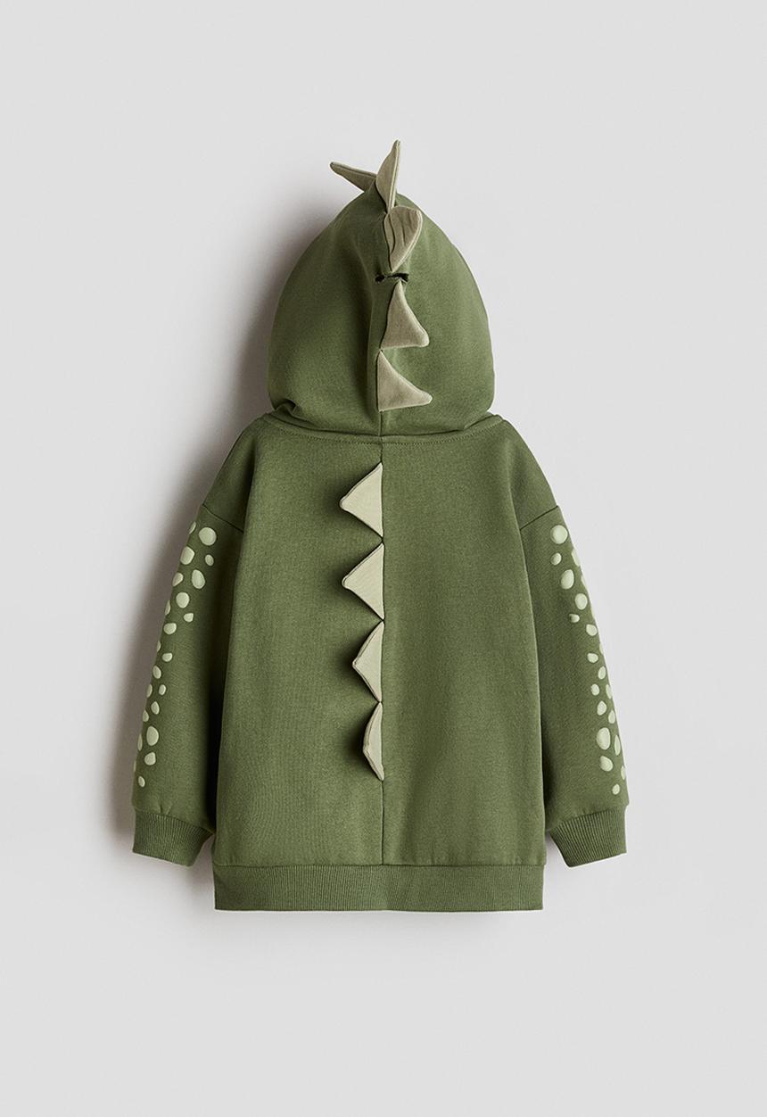 H&M - Appliqu?d zip-through hoodie - green/dinosaur
