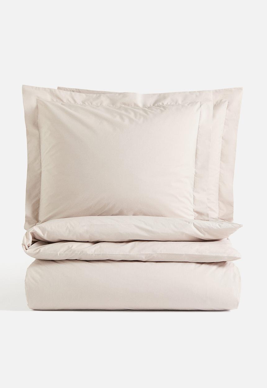 H&M - Double/king cotton percale duvet cover set - light mole