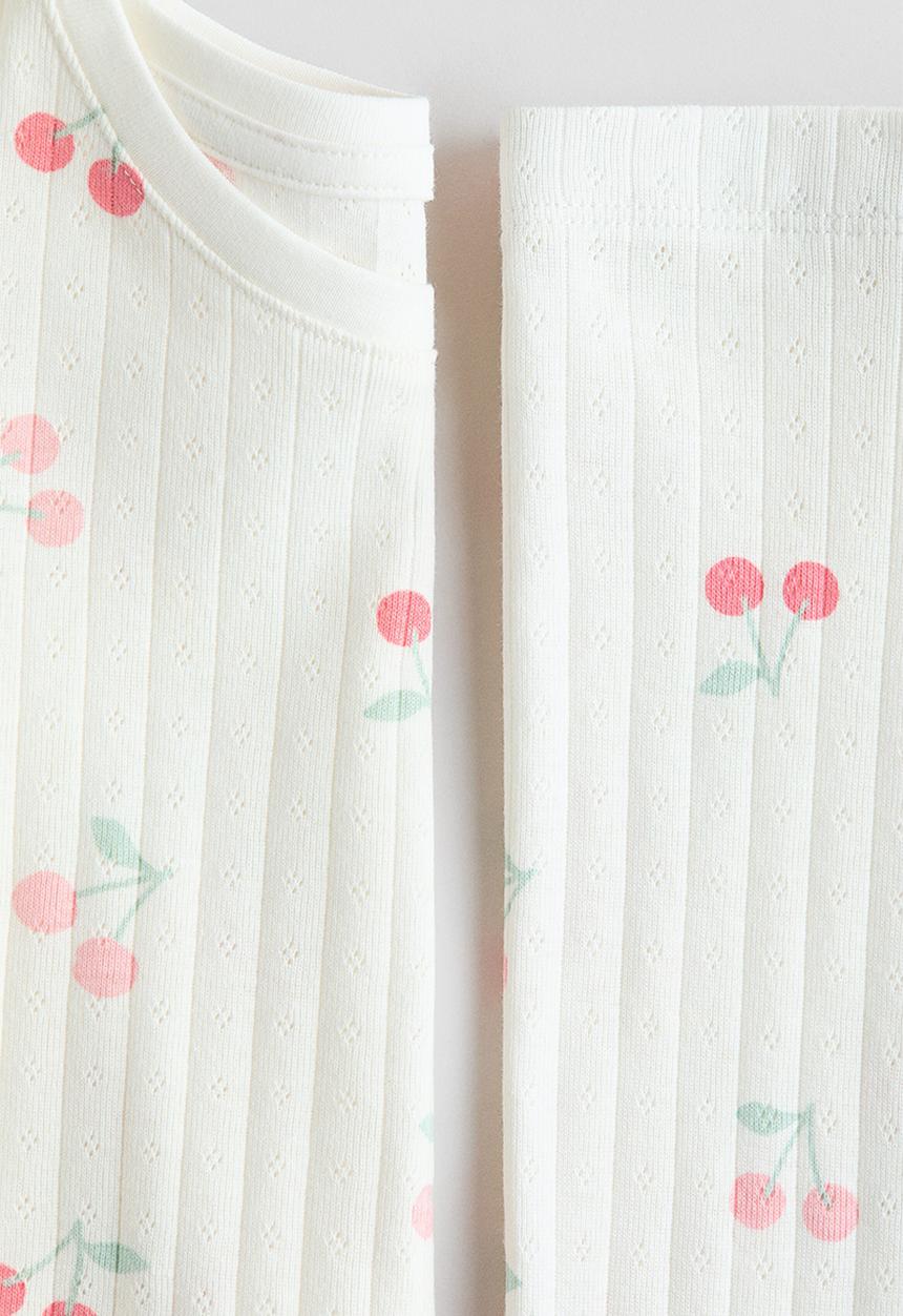 H&M - Ribbed cotton pyjamas - white/cherries