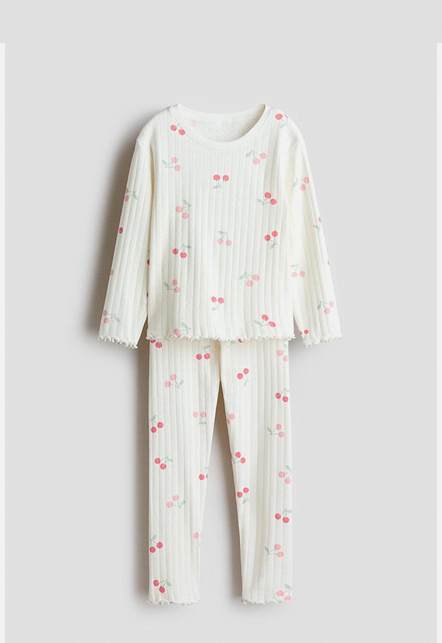 H&M - Ribbed cotton pyjamas - white/cherries