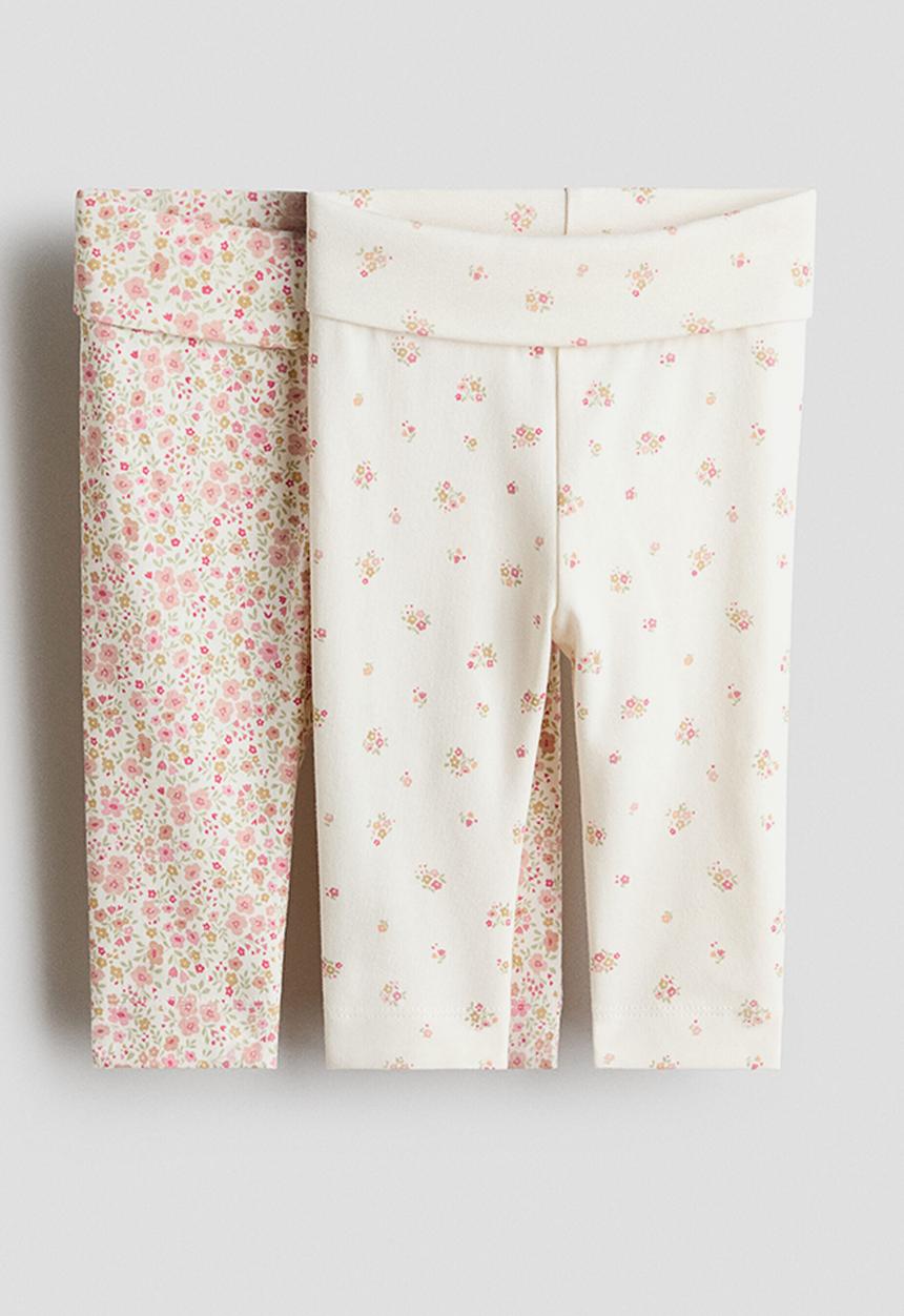H&M - 2-Pack cotton jersey leggings - white/floral