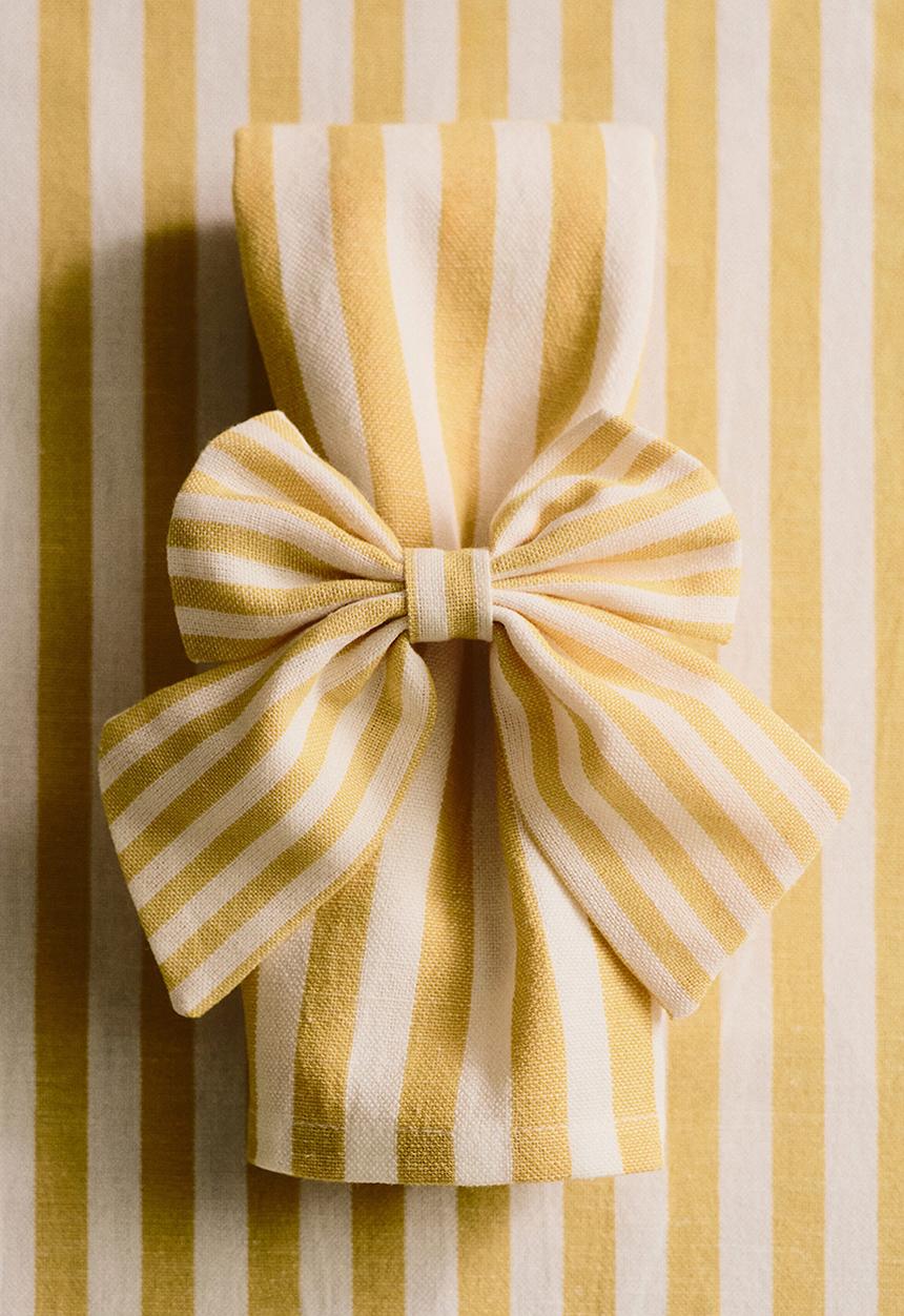 H&M - 4-pack bow napkin rings - white/yellow striped