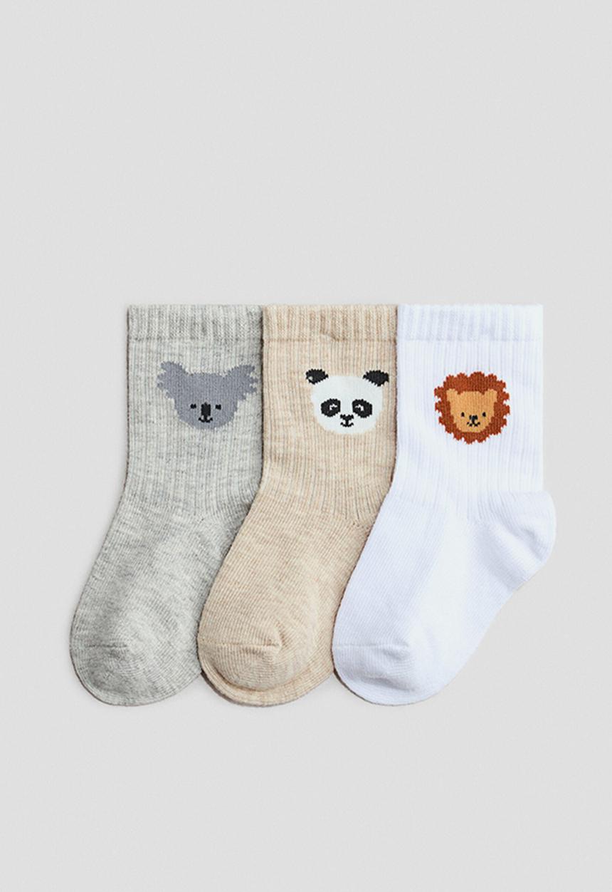 H&M - 3-Pack socks - beige/animals