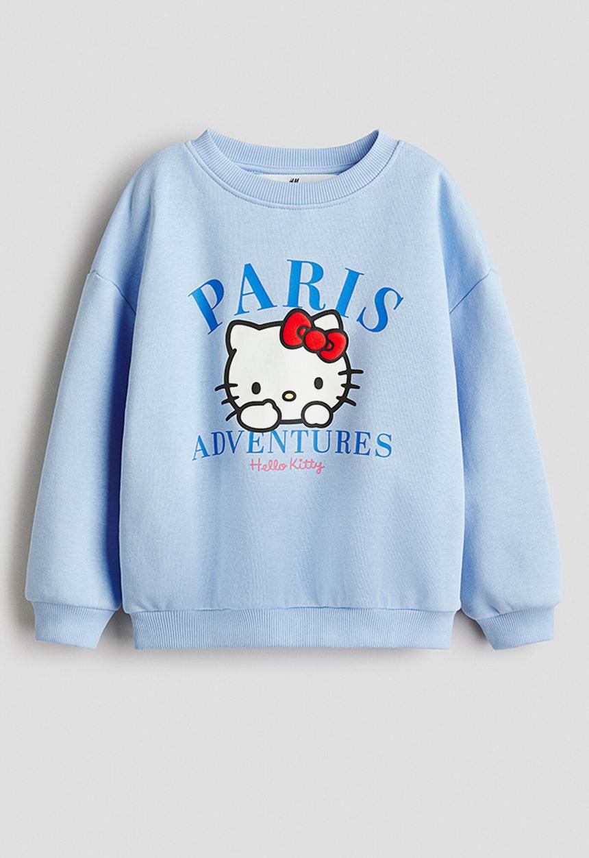 H&M - Printed sweatshirt - light blue/hello kitty