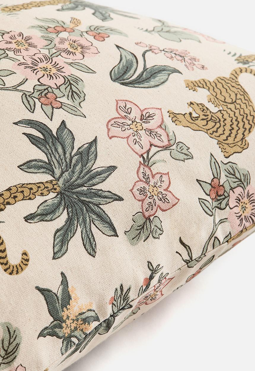 H&M - Patterned canvas cushion cover - light beige/patterned