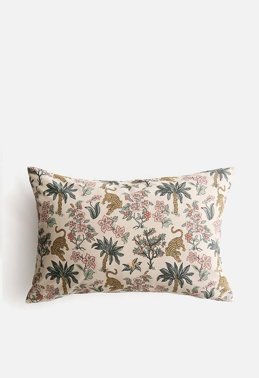 H&M - Patterned canvas cushion cover - light beige/patterned