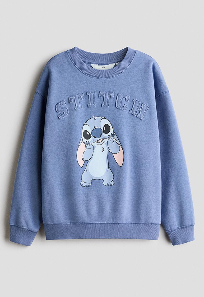 H&M - Oversized print-motif sweatshirt - dusty blue/lilo & stitch