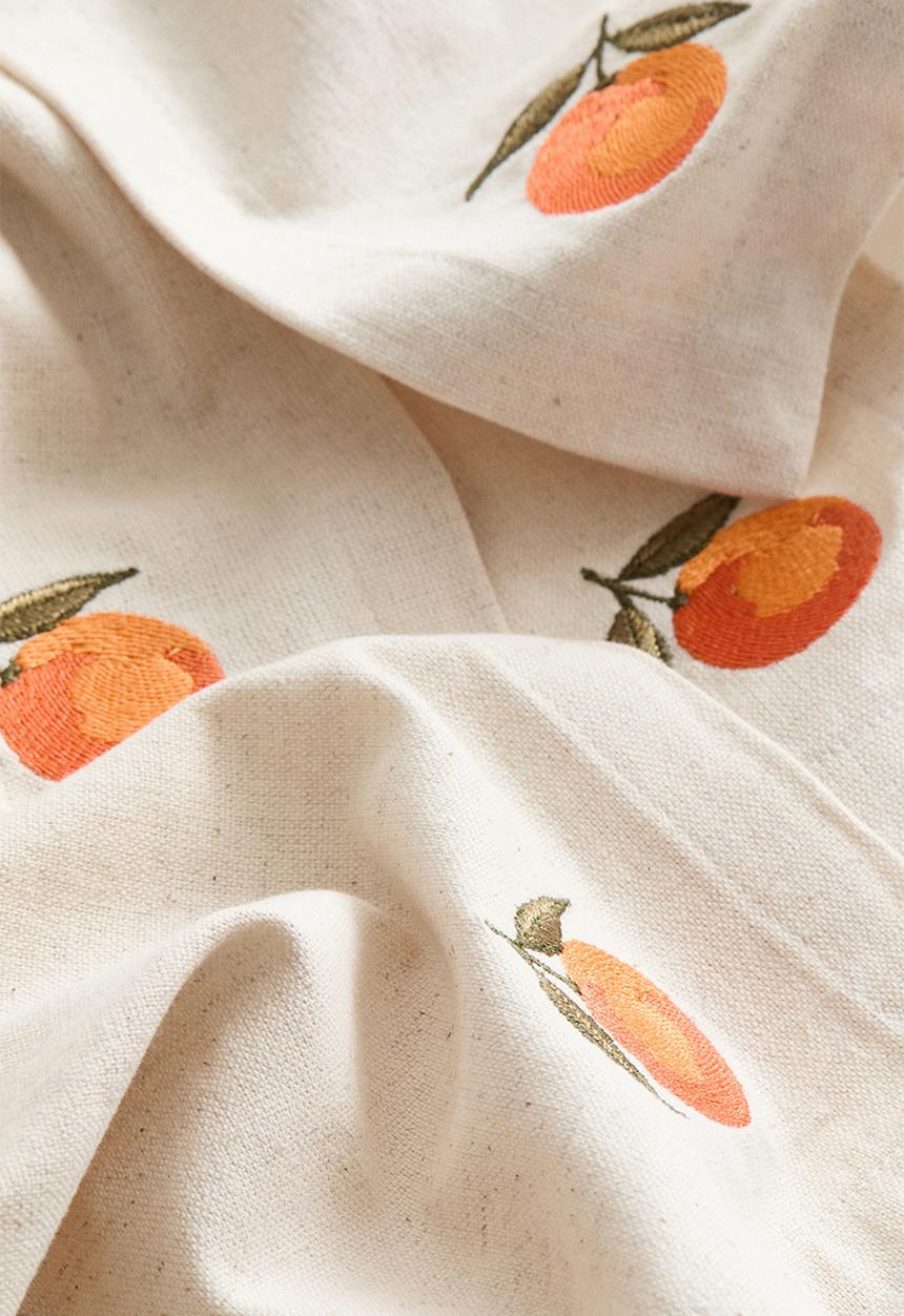 H&M - 4-Pack embroidery-detail linen-blend napkins - light beige/orange