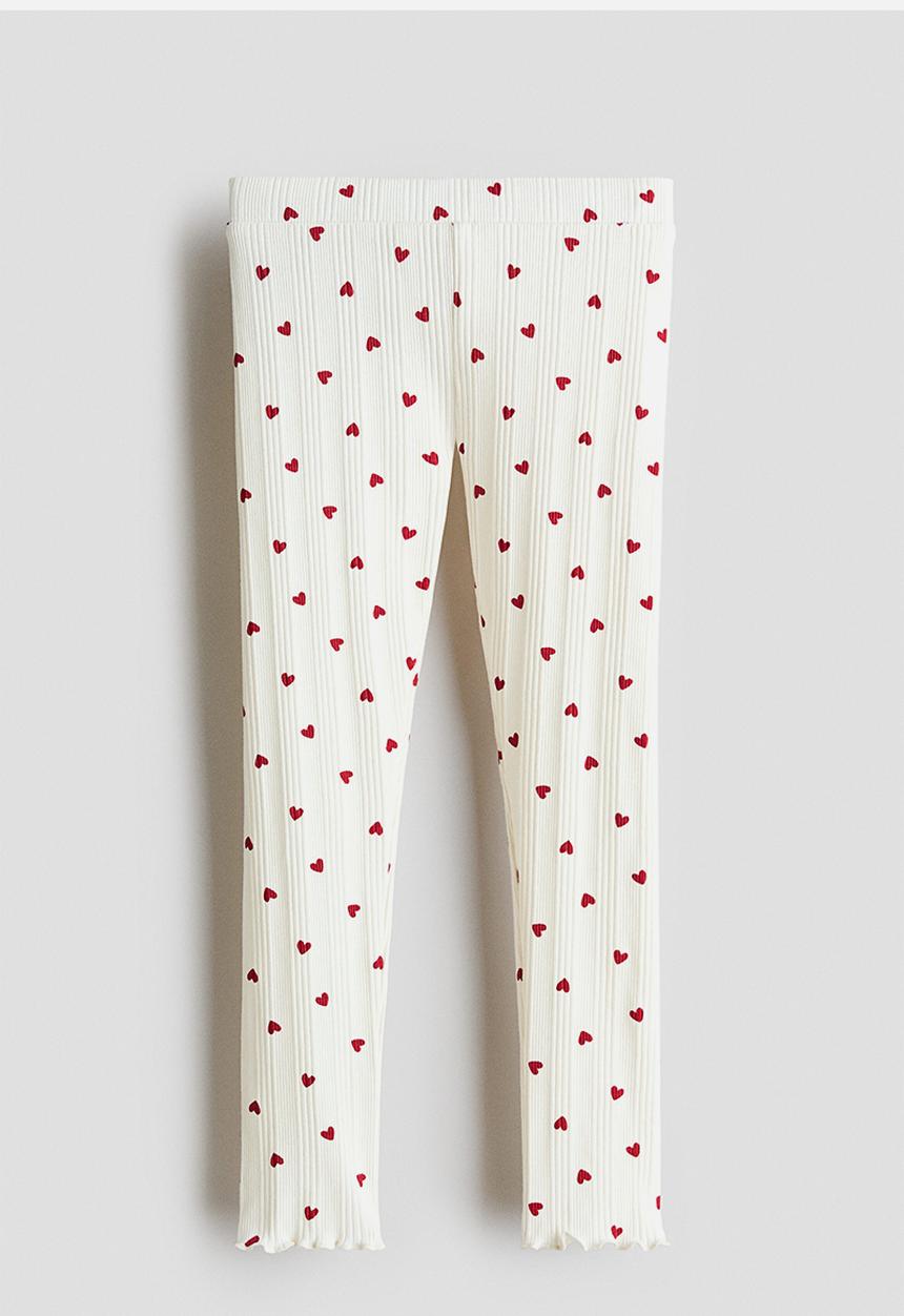 H&M - Ribbed cotton leggings - white/hearts