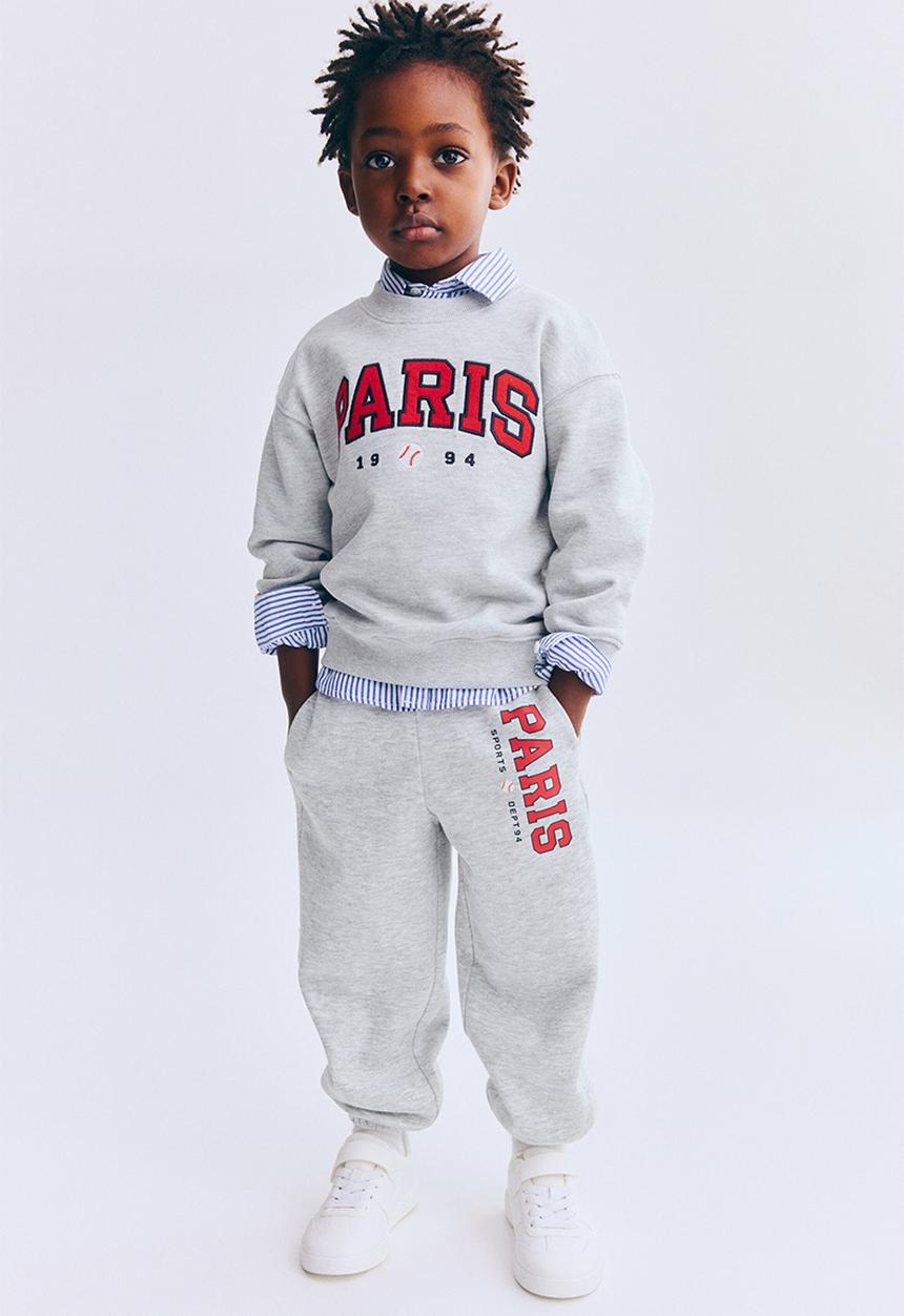 H&M - Embroidery-detail joggers - light grey marl/paris