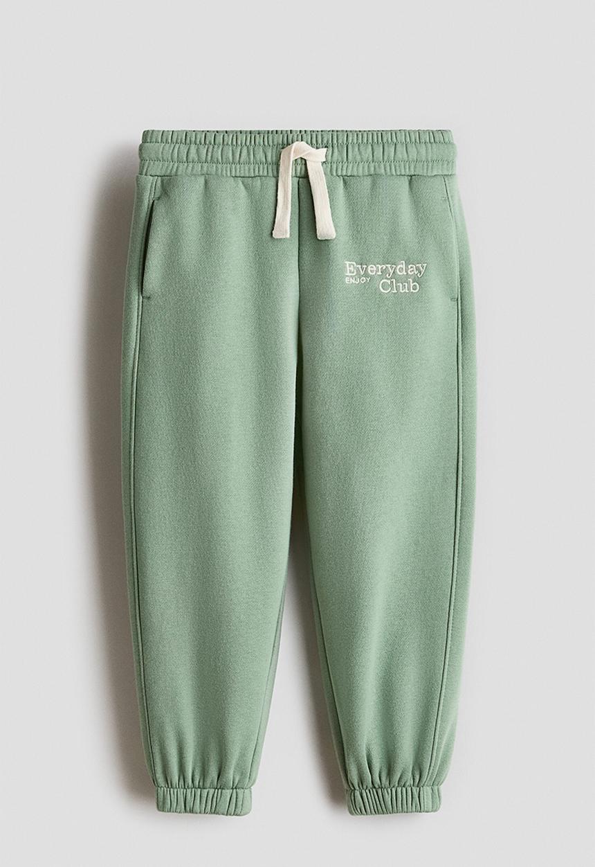 H&M - Embroidery-detail joggers - green/everyday club