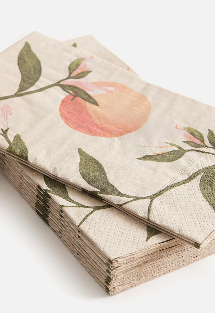 H&M - 15-Pack rectangular paper napkins - light beige/oranges